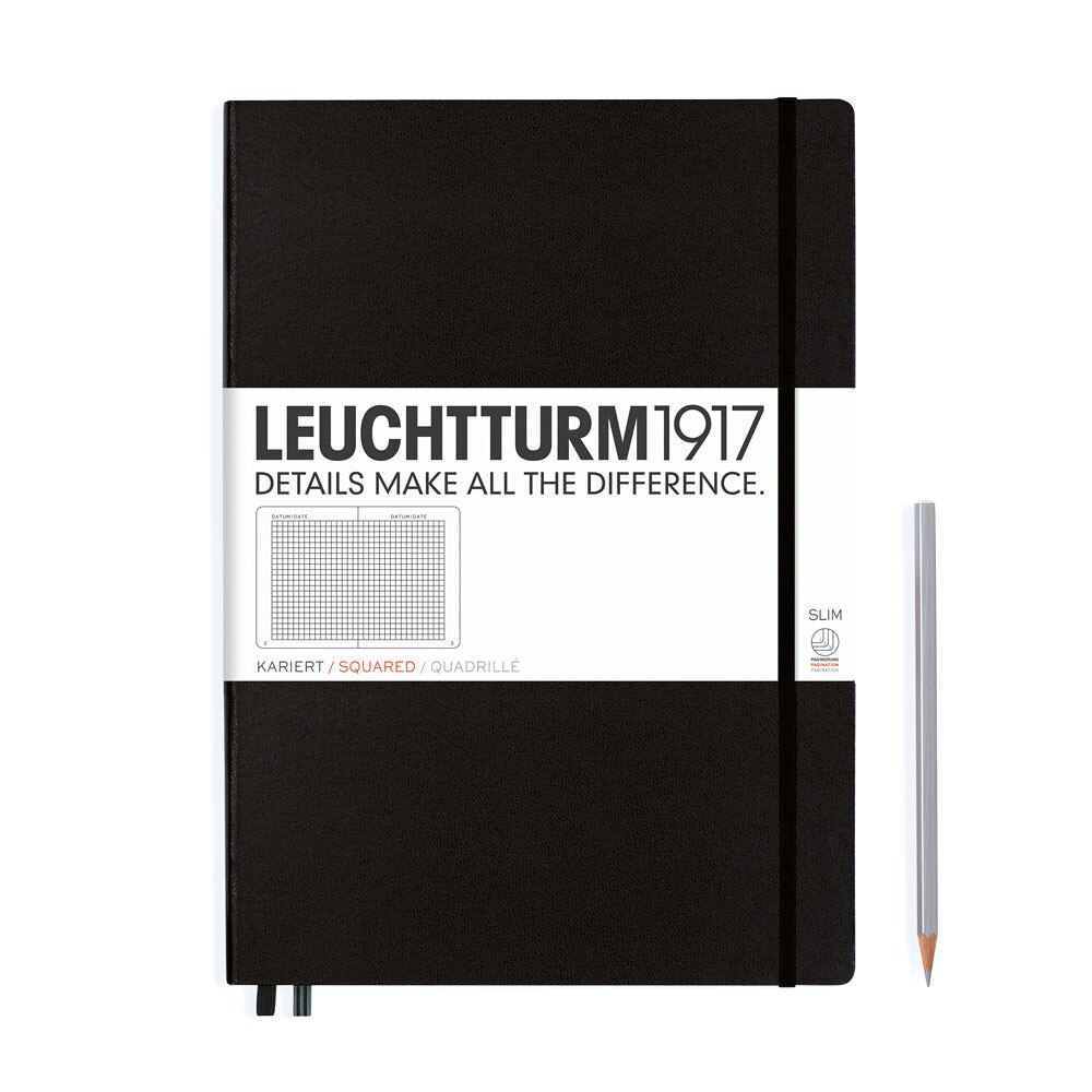 Leuchtturm 1917 Master Slim A4+ Hardcover Notebook 121ct – Black – Grid
